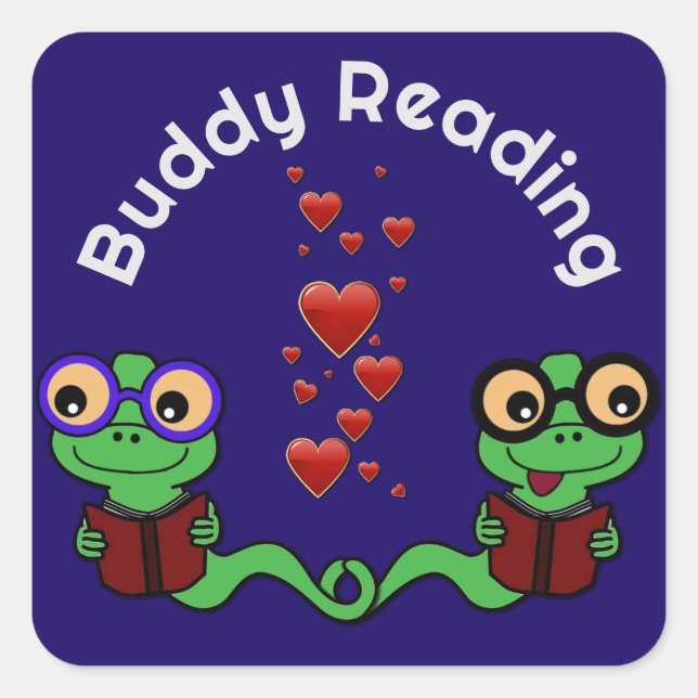 Pegatina Cuadrada Bookworms Buddy Reading (Anverso)