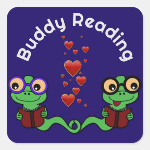 Pegatina Cuadrada Bookworms Buddy Reading