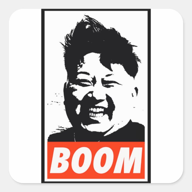 Pegatina Cuadrada Boom de Kim Jong Un (Anverso)