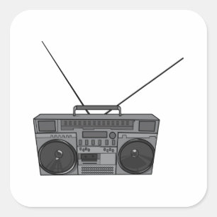 Pegatina Cuadrada Boombox Ghetto Blaster Jambox Radio Cassette