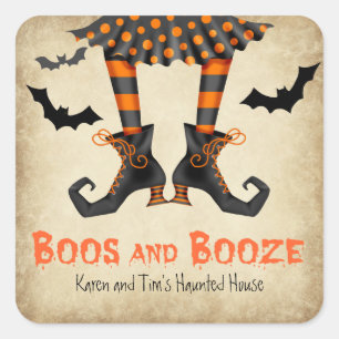 Pegatina Cuadrada Boos y Booze Adults Halloween Party
