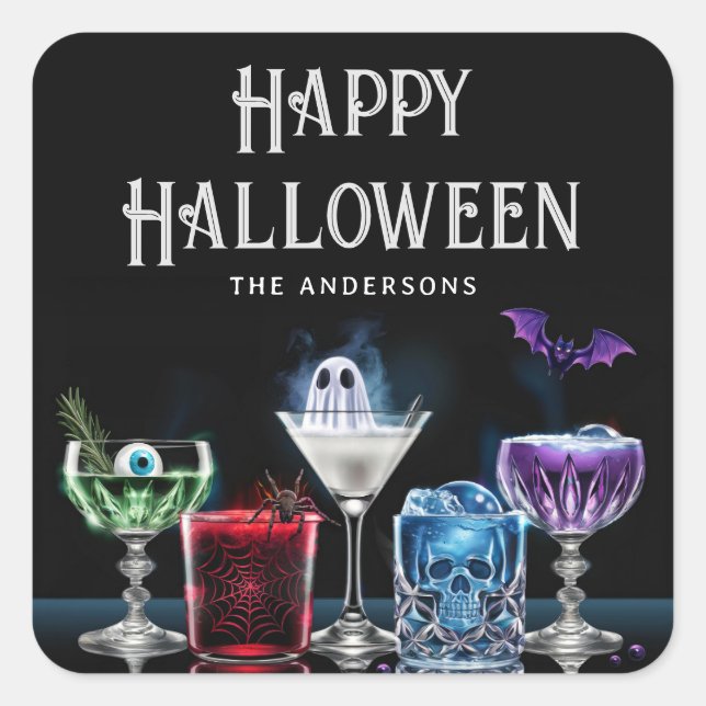 Pegatina Cuadrada Boos y Booze Fancy Cocktail Personalizado (Anverso)