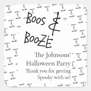Pegatina Cuadrada Boos y Booze Halloween Minimal Gracias