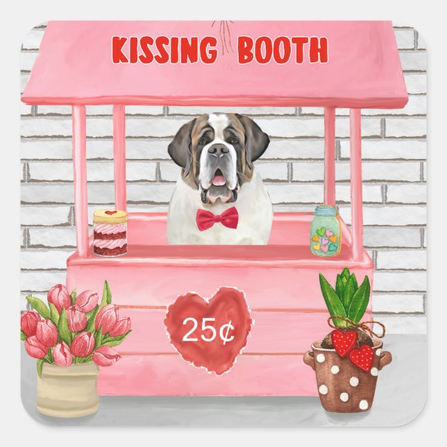 Pegatina Cuadrada Booth de besada El día de San Valentín Perro de Sa (Anverso)