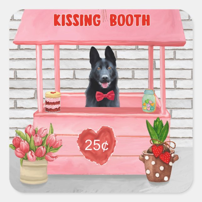 Pegatina Cuadrada Booth de besar a El día de San Valentín de perro p (Anverso)