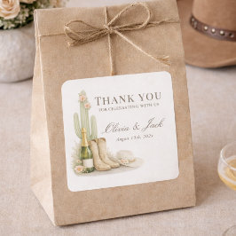 Pegatina Cuadrada Boots & Bubbles Western Gender Neutral Thank You