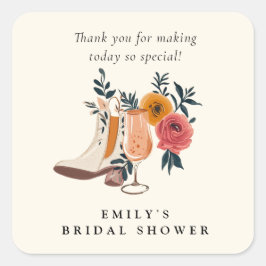 Pegatina Cuadrada Boots & Bubbly Western Brillante Ducha