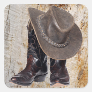 Pegatina Cuadrada Boots de vaquero y Gorra
