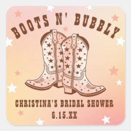 Pegatina Cuadrada Boots N' Bubbly Cowboy Boots Bonito Briwower