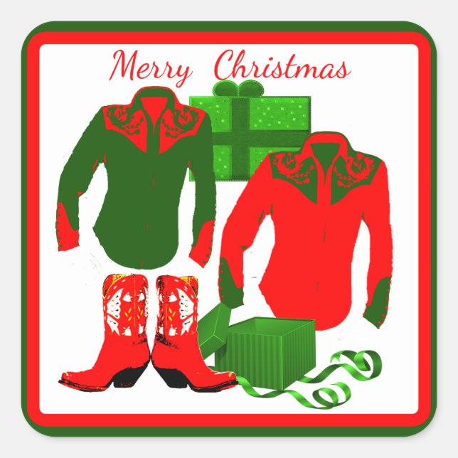 Pegatina Cuadrada Boots y Camisetas occidentales de Cowgirl Rodeo (Anverso)