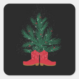 Pegatina Cuadrada Boots y mojigato de la vaca roja