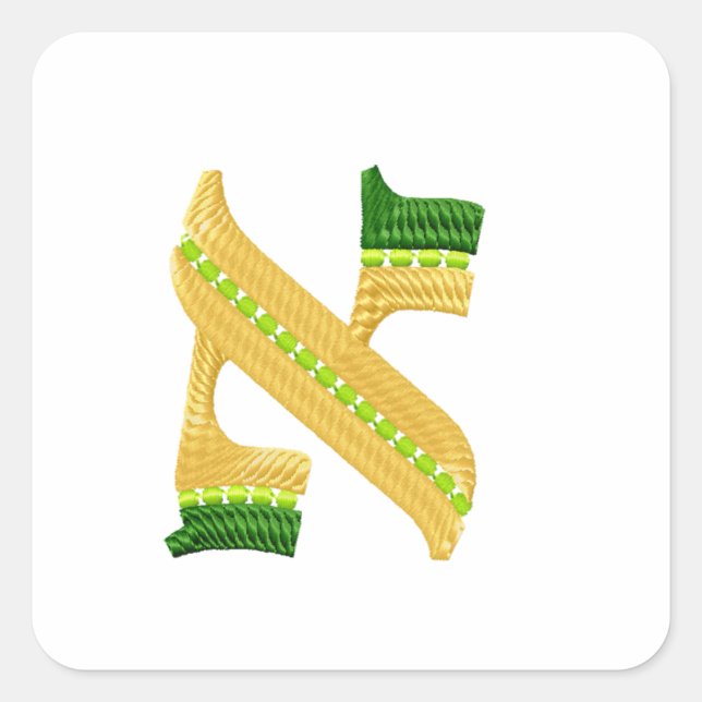 Pegatina Cuadrada Bordado-Estilo hebreo Alef de las letras (Anverso)