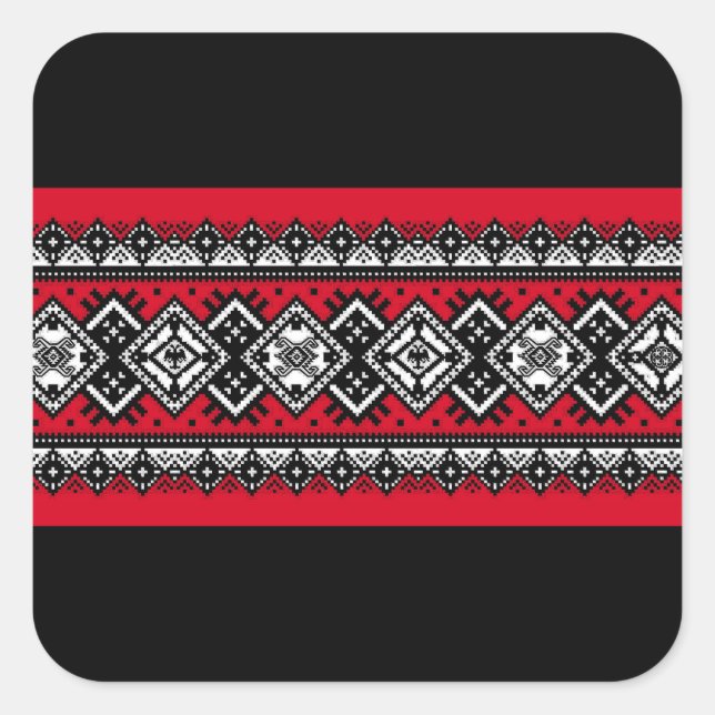 Pegatina Cuadrada Bordados rojos (Anverso)