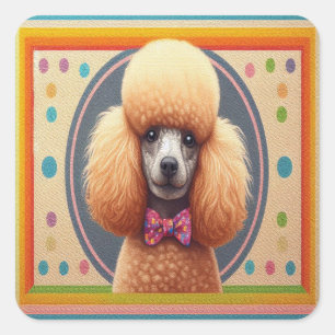 Pegatina Cuadrada Borde de color de caniche realista y elegante