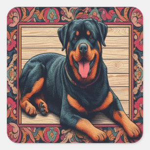 Pegatina Cuadrada Borde de color estiloso de Rottweiler Dog 3D