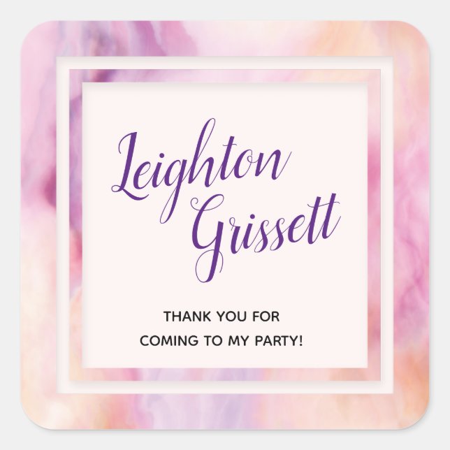 Pegatina Cuadrada Borde de mármol Naranja rosa (Anverso)