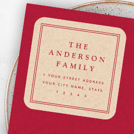 Pegatina Cuadrada Borde de nombre elegante Kraft dirección de retorn