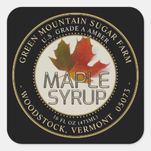 Pegatina Cuadrada Borde despuntado de hoja de arce colorida de jarab