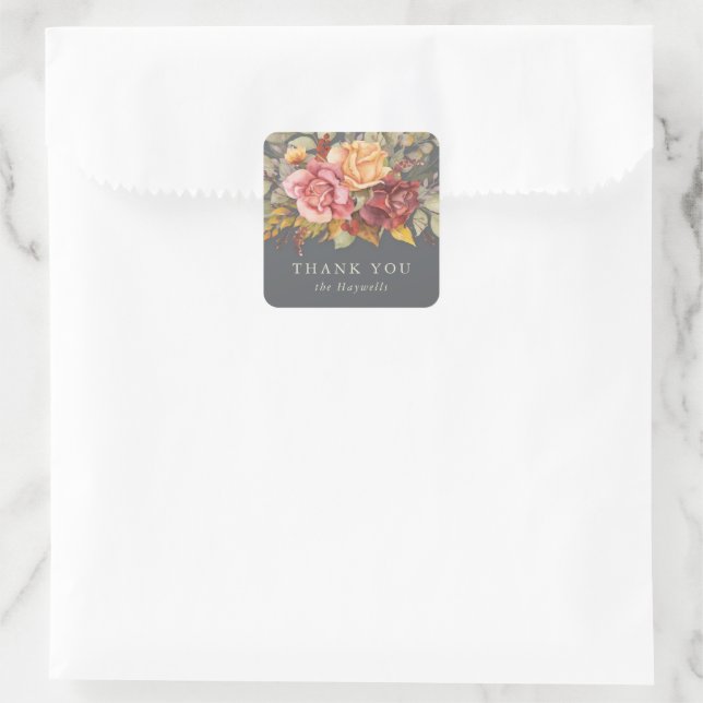 Pegatina Cuadrada Borde floral redondo/cuadrado gracias (Bolso)