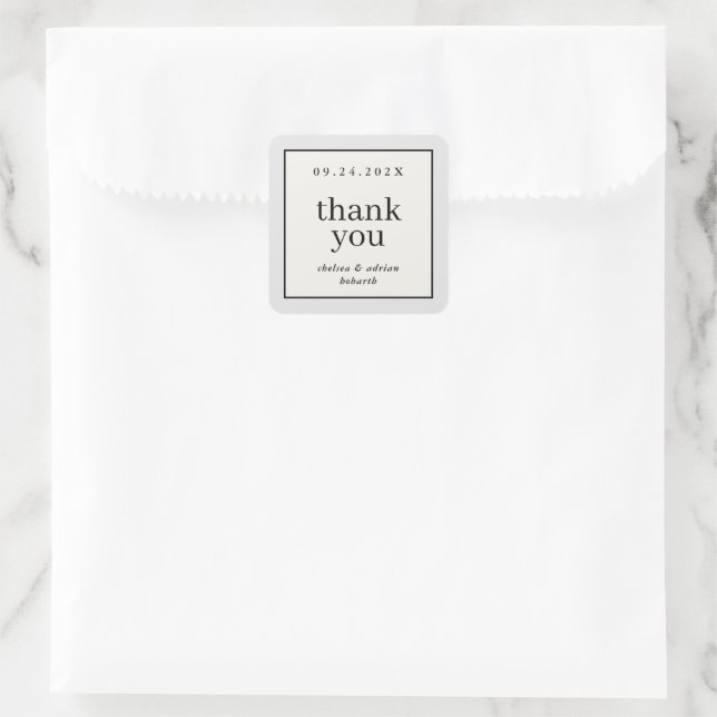 Pegatina Cuadrada Borde Neutral Simple Wedding Favor (Bolso)