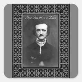 Pegatina Cuadrada Borde vintage de Edgar Allen Poe de color/texto