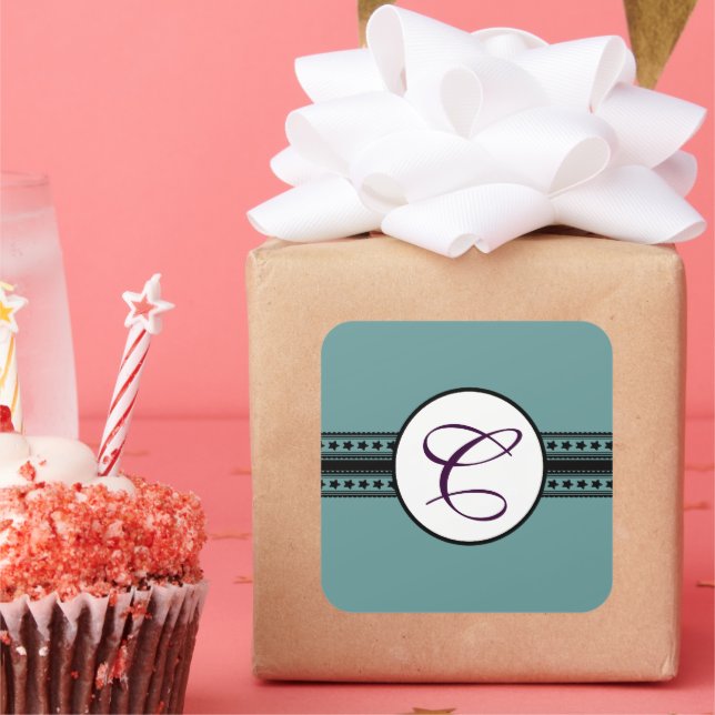 Pegatina Cuadrada Bordes estelares del Boda del monograma (Fiesta)