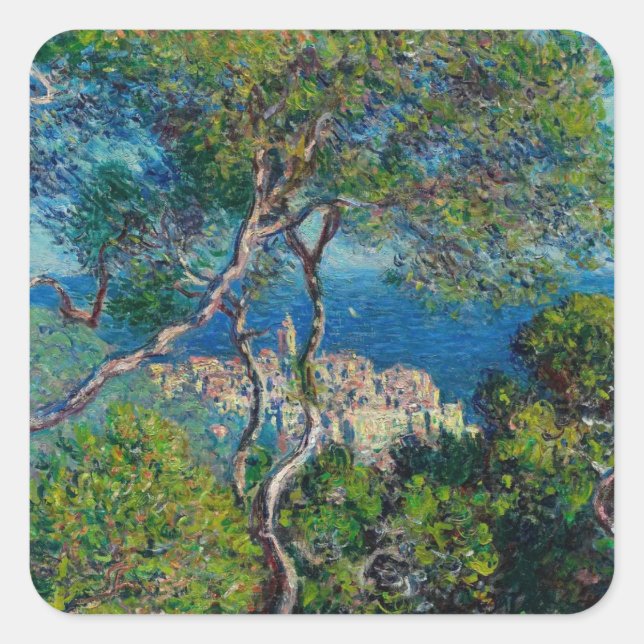Pegatina Cuadrada Bordighera (1884) Bellas Artes de Claude Monet (Anverso)