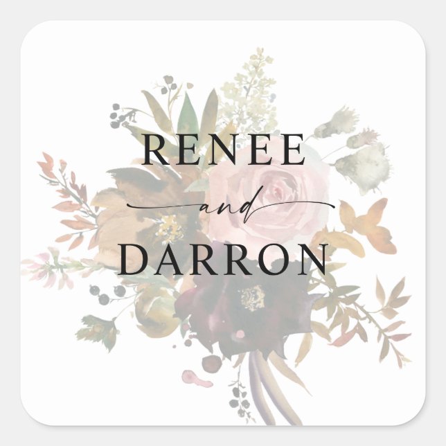 Pegatina Cuadrada Borgoña y floral rosa Rubor (Anverso)