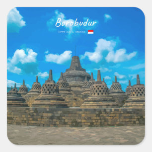 Pegatina Cuadrada Borobudur, Indonesia - Antiguo templo budista