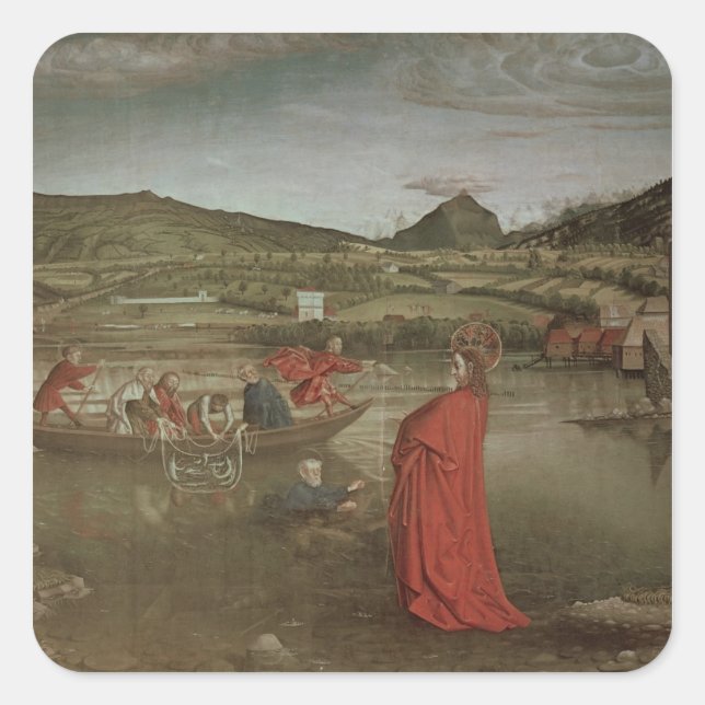 Pegatina Cuadrada Borrador milagroso de peces (Anverso)