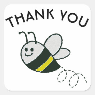 Pegatina Cuadrada Borroidery Print Cute Bee Baby Shower