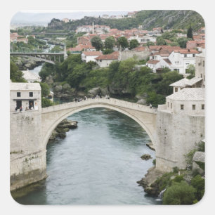 Pegatina Cuadrada Bosnia-Hercegovina - Mostar. El Puente Viejo