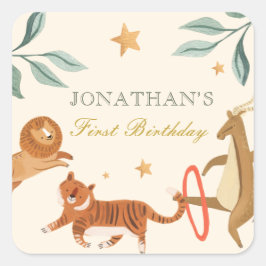 Pegatina Cuadrada Bosque acuático lindo animal Bebé ducha Square S