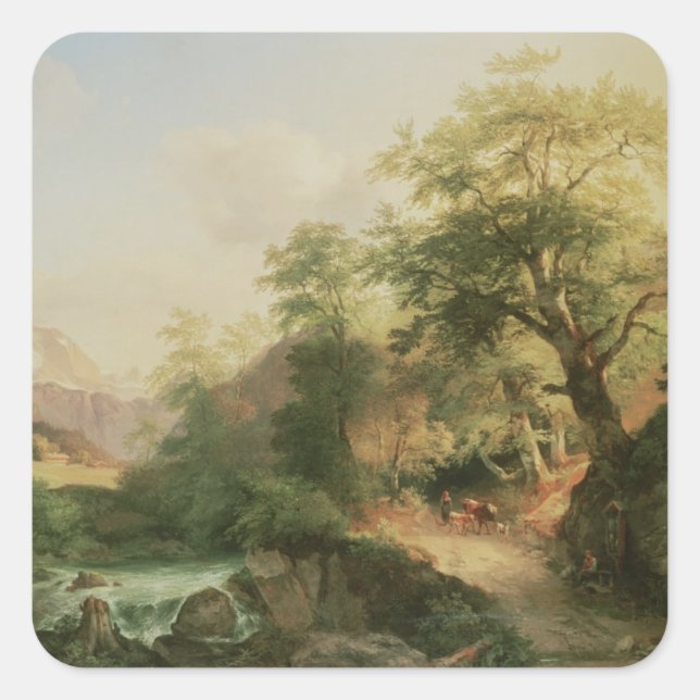 Pegatina Cuadrada Bosque cerca de Viena, 1852 (aceite sobre lienzo) (Anverso)