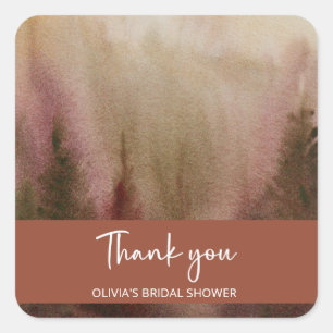 Pegatina Cuadrada Bosque de Acuarela de Otoño Terracota Despedida de