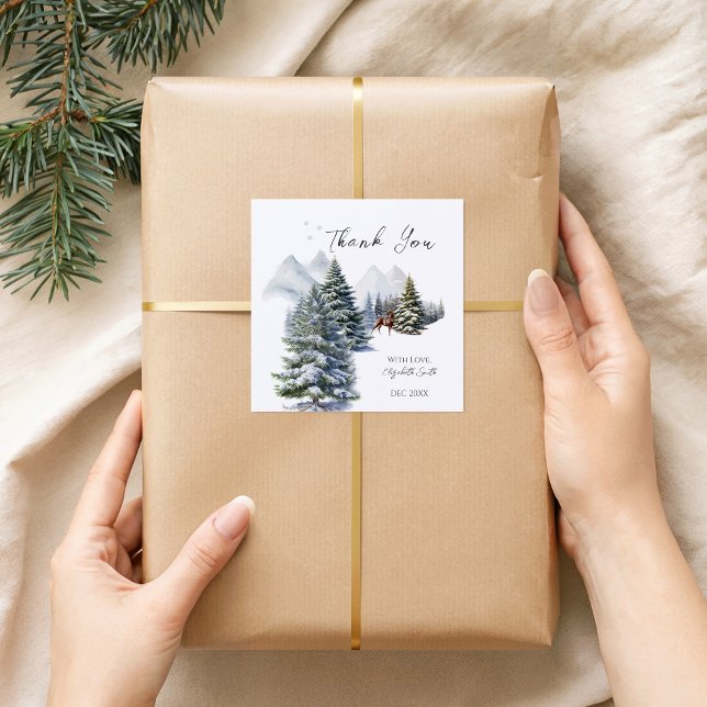 Pegatina Cuadrada Bosque de ciervos en invierno, gracias (Subido por el creador)