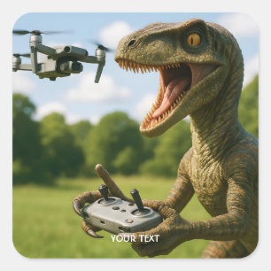 Pegatina Cuadrada Bosque de drones de dinosaurios