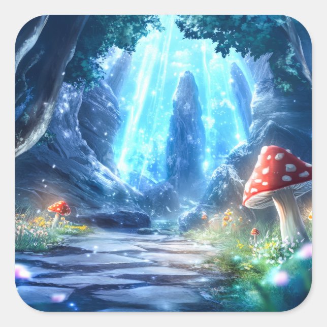 Pegatina Cuadrada Bosque de hongos (Anverso)
