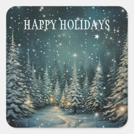 Pegatina Cuadrada Bosque de invierno