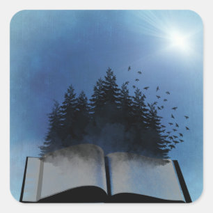 Pegatina Cuadrada Bosque de libros abiertos