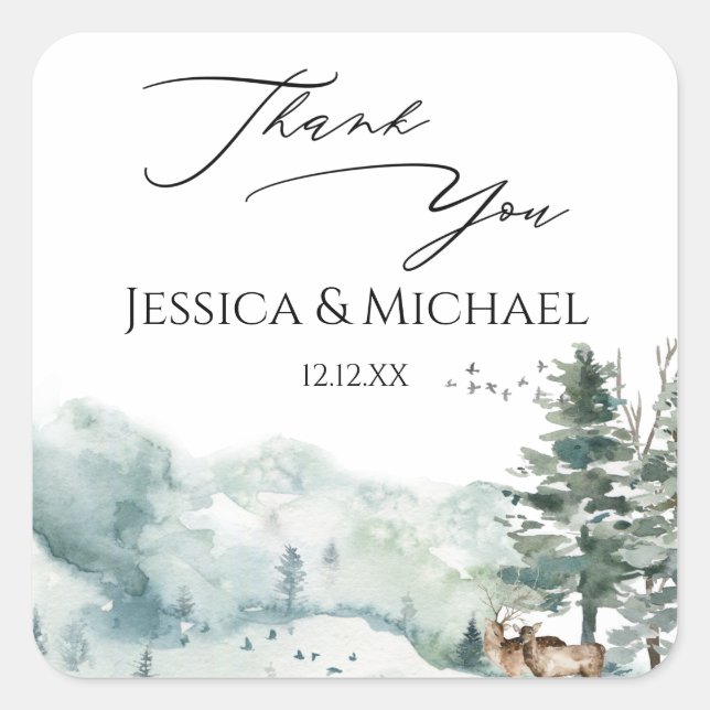 Pegatina Cuadrada Bosque de madera de color acuático (Anverso)