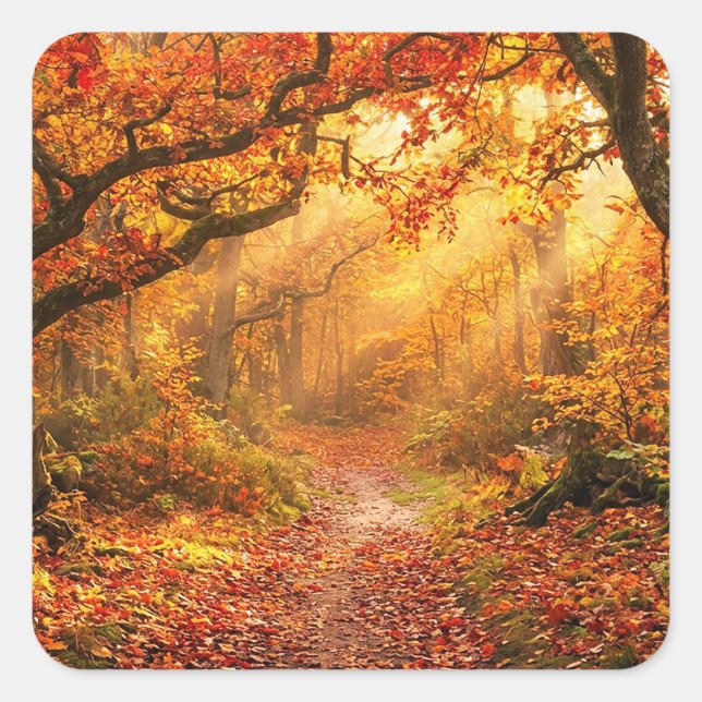 Pegatina Cuadrada Bosque de Otoño (Anverso)