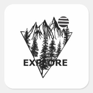 Pegatina Cuadrada Bosque de pinos paisajísticos mínimo