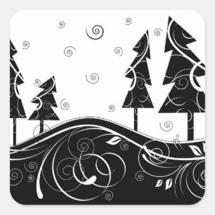 Pegatina Cuadrada Bosque del navidad