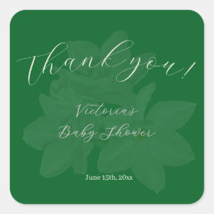 Pegatina Cuadrada Bosque Elegante y Verde Salvia: Baby Shower Nombre