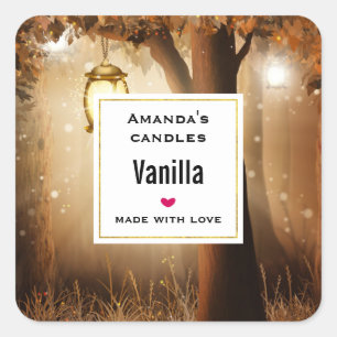 Pegatina Cuadrada Bosque mágico con velas de hadas