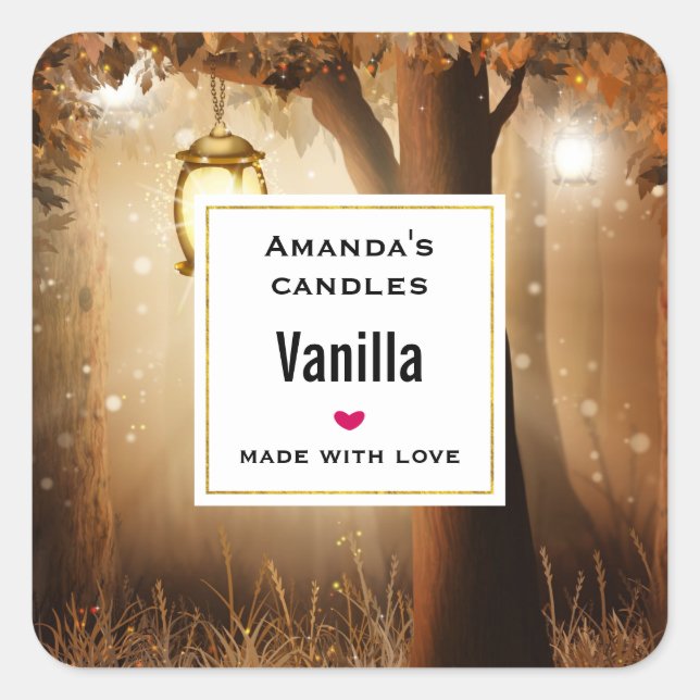 Pegatina Cuadrada Bosque mágico con velas de hadas (Anverso)