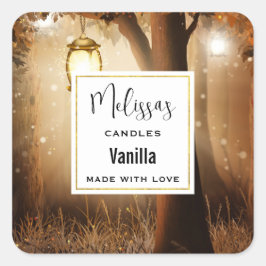 Pegatina Cuadrada Bosque mágico con velas de hadas