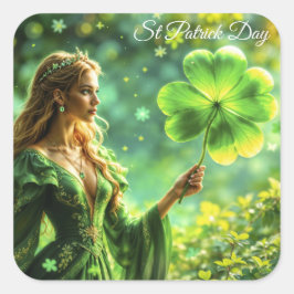 Pegatina Cuadrada Bosque mágico San Patricio arte de hadas naturales