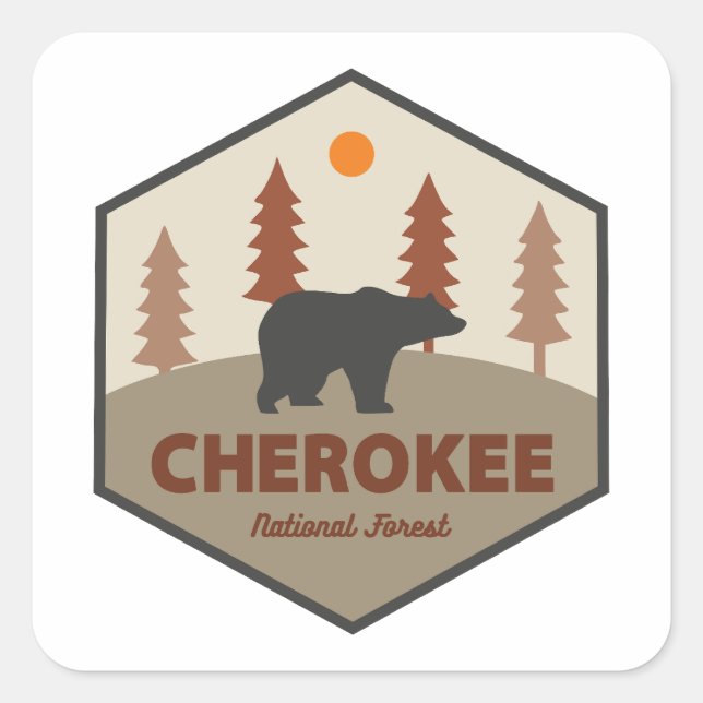 Pegatina Cuadrada Bosque nacional Cherokee Tennessee Bear (Anverso)